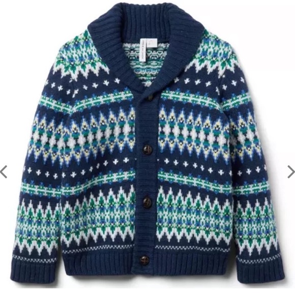 NWT- Janie and Jack Navy Fair Isle Cardigan - Picture 1 of 5